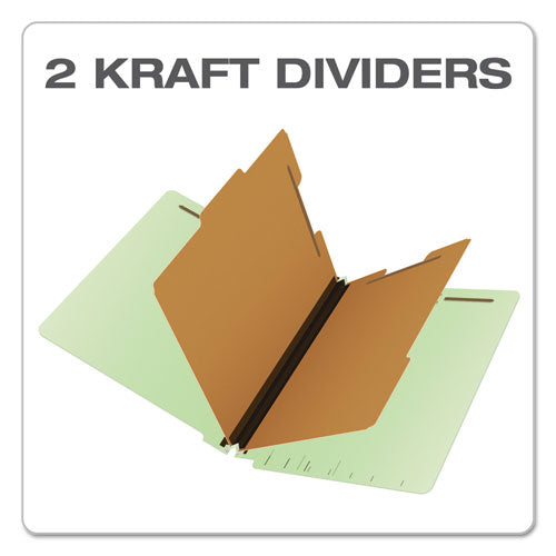 Image of Pendaflex® End Tab Classification Folders, 2.5" Expansion, 2 Dividers, 6 Fasteners, Letter Size, Pale Green Exterior, 10/Box