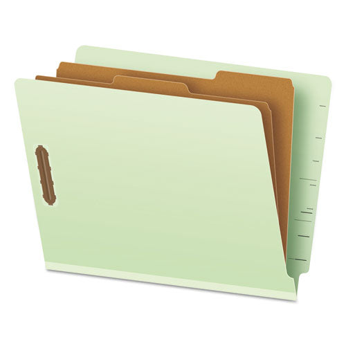 Image of Pendaflex® End Tab Classification Folders, 2.5" Expansion, 2 Dividers, 6 Fasteners, Letter Size, Pale Green Exterior, 10/Box
