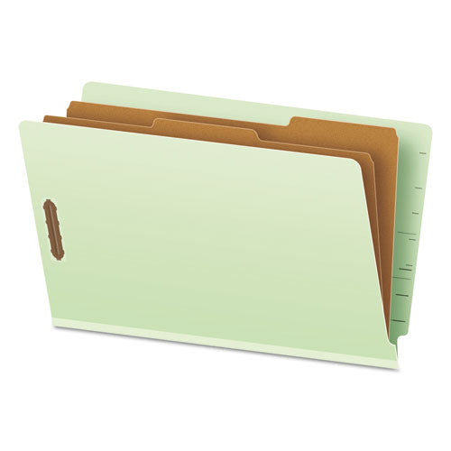 Image of Pendaflex® End Tab Classification Folders, 2" Expansion, 2 Dividers, 6 Fasteners, Legal Size, Pale Green Exterior, 10/Box