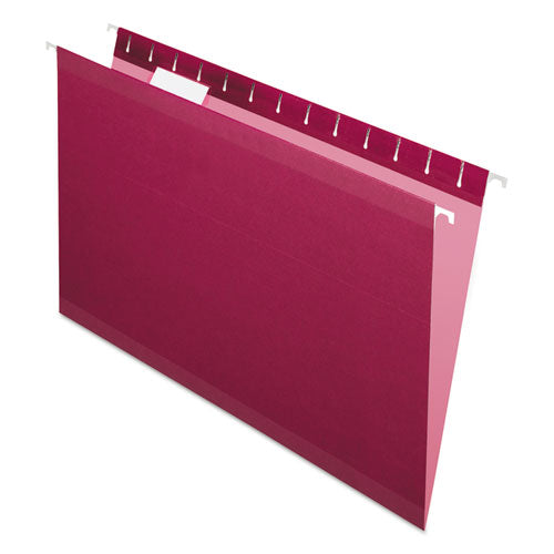 Image of Pendaflex® Colored Reinforced Hanging Folders, Legal Size, 1/5-Cut Tabs, Burgundy, 25/Box