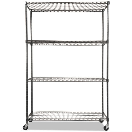 Image of Alera® Nsf Certified 4-Shelf Wire Shelving Kit With Casters, 48w X 18d X 72h, Black Anthracite