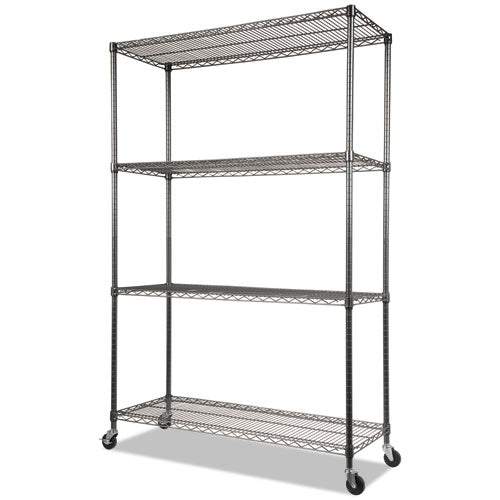 Image of Alera® Nsf Certified 4-Shelf Wire Shelving Kit With Casters, 48w X 18d X 72h, Black Anthracite