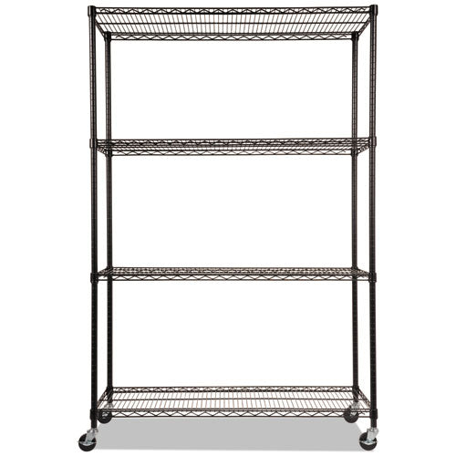 Image of Alera® Nsf Certified 4-Shelf Wire Shelving Kit With Casters, 48w X 18d X 72h, Black