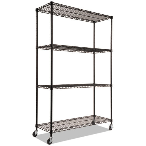 Image of Alera® Nsf Certified 4-Shelf Wire Shelving Kit With Casters, 48w X 18d X 72h, Black