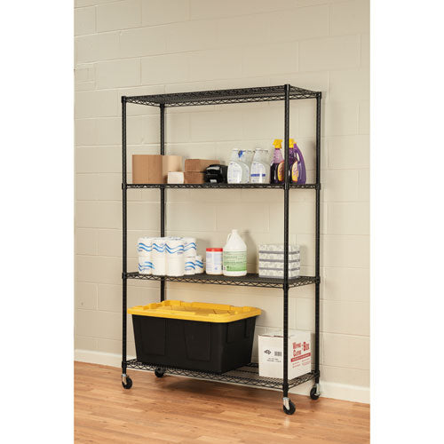 Image of Alera® Nsf Certified 4-Shelf Wire Shelving Kit With Casters, 48w X 18d X 72h, Black