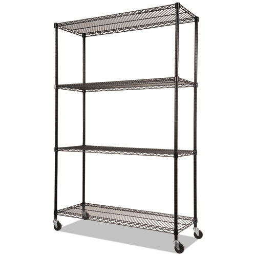 Image of Alera® Nsf Certified 4-Shelf Wire Shelving Kit With Casters, 48w X 18d X 72h, Black