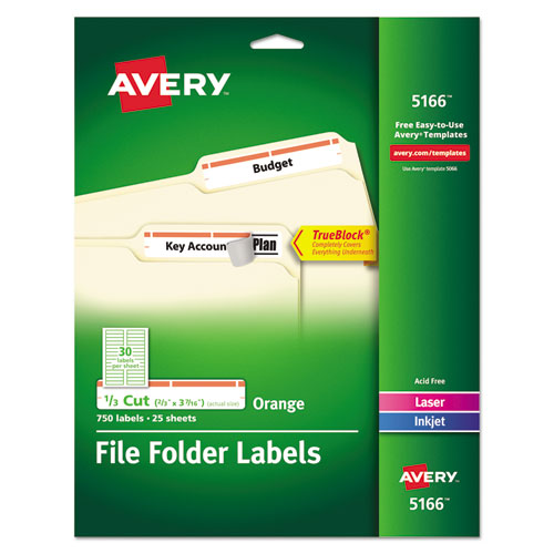 Image of Avery® Permanent Trueblock File Folder Labels With Sure Feed Technology, 0.66 X 3.44, White, 30/sheet, 25 Sheets/pack