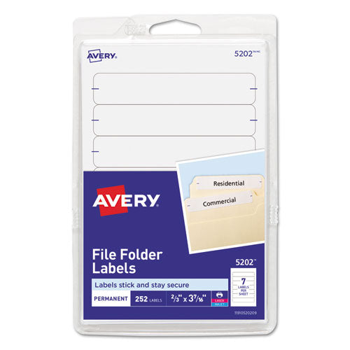 Image of Avery® Printable 4" X 6" - Permanent File Folder Labels, 0.69 X 3.44, White, 7/sheet, 36 Sheets/pack, (5202)