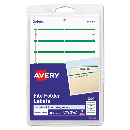 Image of Avery® Printable 4" X 6" - Permanent File Folder Labels, 0.69 X 3.44, White, 7/sheet, 36 Sheets/pack, (5203)