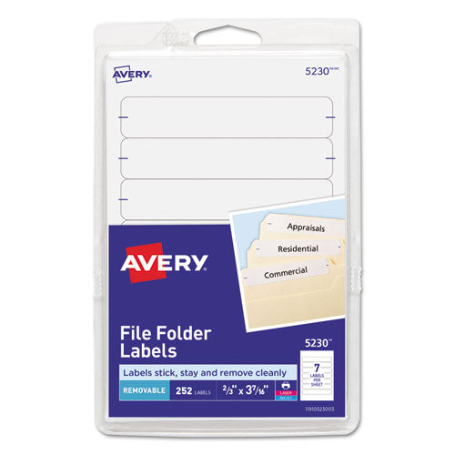 Image of Avery® Removable File Folder Labels With Sure Feed Technology, 0.66 X 3.44, White, 7/sheet, 36 Sheets/pack