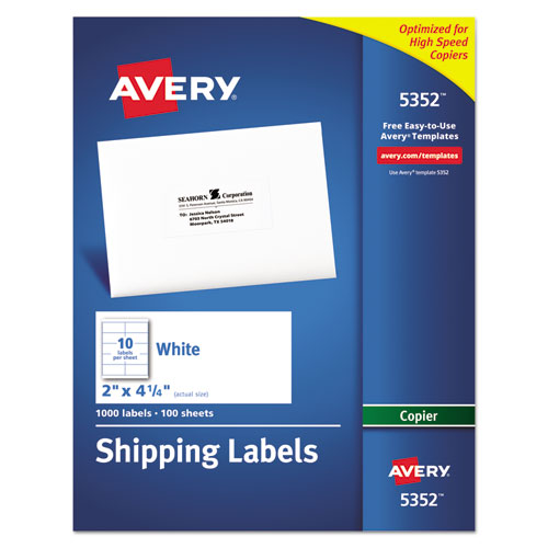 Image of Avery® Copier Mailing Labels, Copiers, 2 X 4.25, White, 10/sheet, 100 Sheets/box