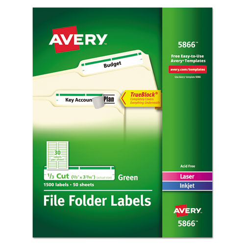 Image of Avery® Permanent Trueblock File Folder Labels With Sure Feed Technology, 0.66 X 3.44, White, 30/sheet, 50 Sheets/box