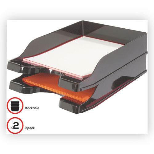 Image of deflecto® Docutray Multi-Directional Stacking Tray Set, 2 Sections, Letter To Legal Size Files, 10.13" X 13.63" X 2.5", Black, 2/pack
