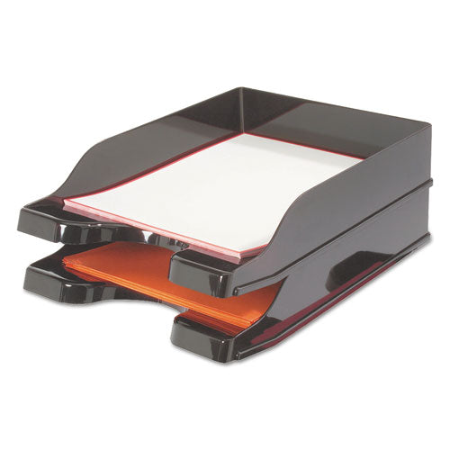 Image of deflecto® Docutray Multi-Directional Stacking Tray Set, 2 Sections, Letter To Legal Size Files, 10.13" X 13.63" X 2.5", Black, 2/pack