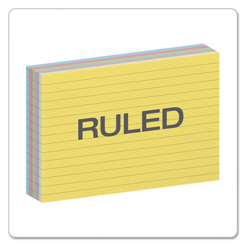 Image of Oxford Ruled Index Cards, 4 X 6, Blue/violet/canary/green/cherry, 100/pack