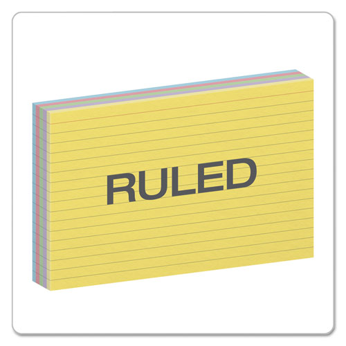 Image of Oxford Ruled Index Cards, 5 X 8, Blue/violet/canary/green/cherry, 100/pack