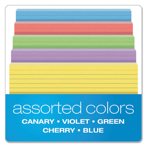 Image of Oxford Ruled Index Cards, 5 X 8, Blue/violet/canary/green/cherry, 100/pack