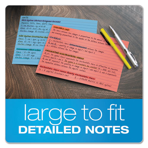 Image of Oxford Ruled Index Cards, 5 X 8, Blue/violet/canary/green/cherry, 100/pack
