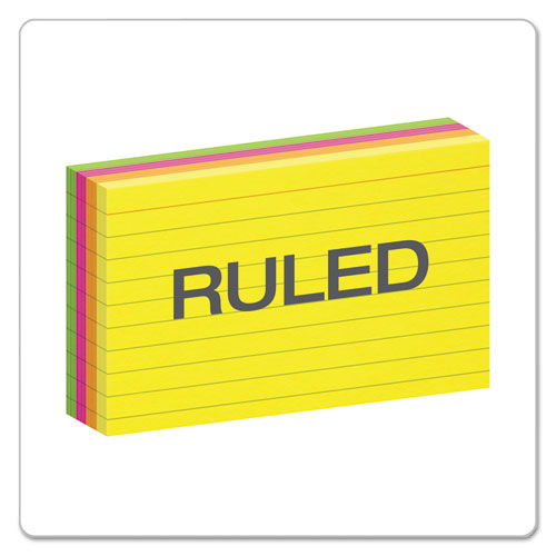Image of Oxford Ruled Index Cards, 3 X 5, Glow Green/yellow, Orange/pink, 100/pack