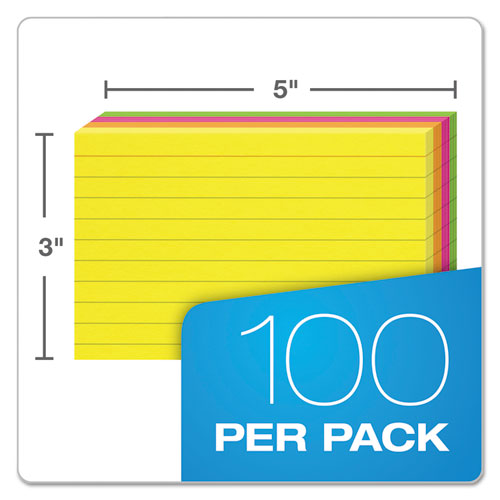 Image of Oxford Ruled Index Cards, 3 X 5, Glow Green/yellow, Orange/pink, 100/pack