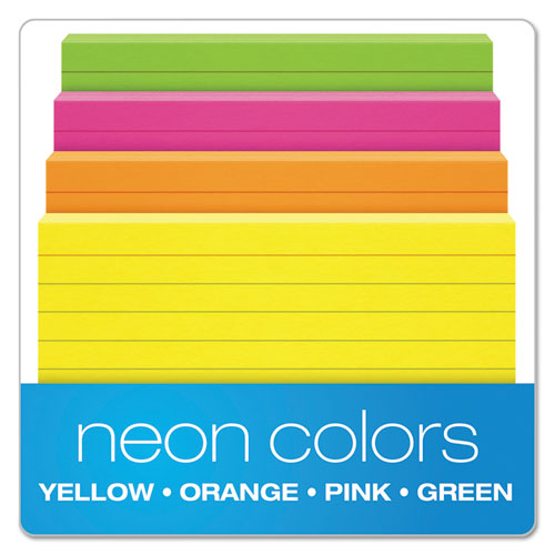 Image of Oxford Ruled Index Cards, 3 X 5, Glow Green/yellow, Orange/pink, 100/pack