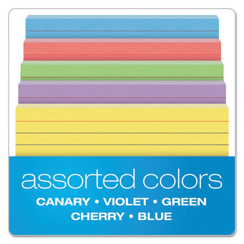 Image of Oxford Ruled Index Cards, 3 X 5, Blue/violet/canary/green/cherry, 100/pack