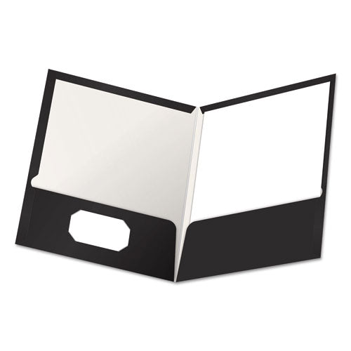 Image of Oxford High Gloss Laminated Paperboard Folder, 100-Sheet Capacity, 11 X 8.5, Black, 25/box
