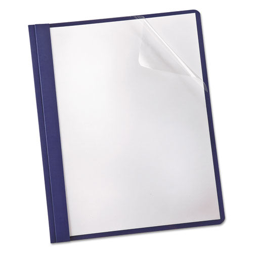 Image of Oxford Clear Front Linen Report Cover, Three-Prong Fastener, 0.5" Capacity, 8.5 X 11, Clear/navy, 25/box