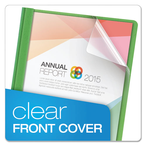Image of Oxford Clear Front Standard Grade Report Cover, Three-Prong Fastener, 0.5" Capacity, 8.5 X 11, Clear/green, 25/box