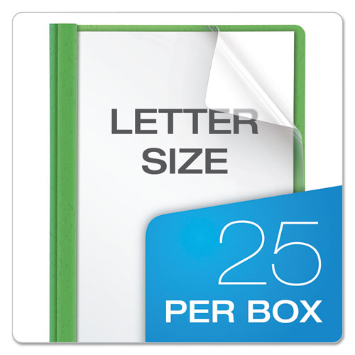 Image of Oxford Clear Front Standard Grade Report Cover, Three-Prong Fastener, 0.5" Capacity, 8.5 X 11, Clear/green, 25/box