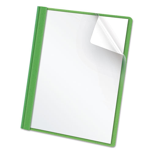 Image of Oxford Clear Front Standard Grade Report Cover, Three-Prong Fastener, 0.5" Capacity, 8.5 X 11, Clear/green, 25/box