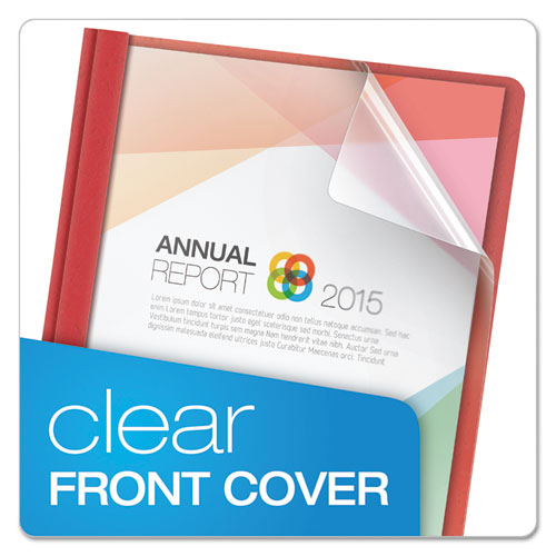 Image of Oxford Clear Front Standard Grade Report Cover, Three-Prong Fastener, 0.5" Capacity, 8.5 X 11, Clear/red, 25/box