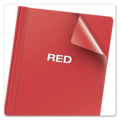 Image of Oxford Clear Front Standard Grade Report Cover, Three-Prong Fastener, 0.5" Capacity, 8.5 X 11, Clear/red, 25/box