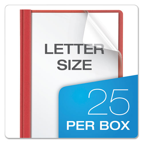 Image of Oxford Clear Front Standard Grade Report Cover, Three-Prong Fastener, 0.5" Capacity, 8.5 X 11, Clear/red, 25/box