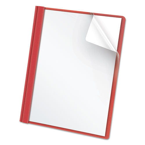 Image of Oxford Clear Front Standard Grade Report Cover, Three-Prong Fastener, 0.5" Capacity, 8.5 X 11, Clear/red, 25/box