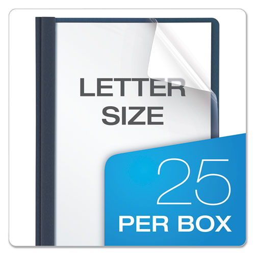 Image of Oxford Clear Front Standard Grade Report Cover, Three-Prong Fastener, 0.5" Capacity, 8.5 x 11,  Clear/Dark Blue, 25/Box