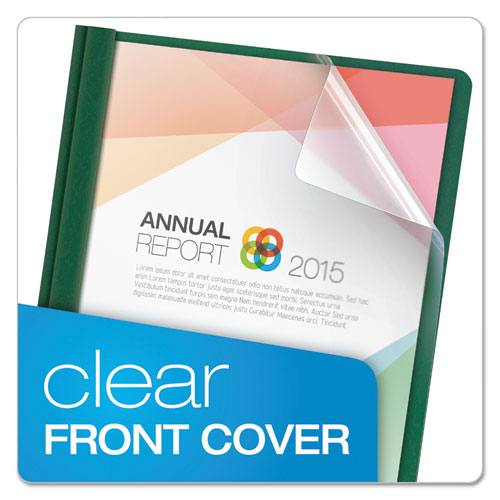 Image of Oxford Clear Front Report Cover, Three-Prong Fastener, 0.5" Capacity, 8.5 X 11, Clear/ Hunter Green, 25/box