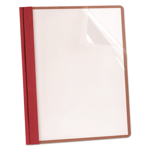 Image of Oxford Earthwise By Oxford 100% Recycled Clear Front Report Covers, 3-Prong Fastener, 0.5" Capacity, 8.5 X 11, Clear/red, 25/box
