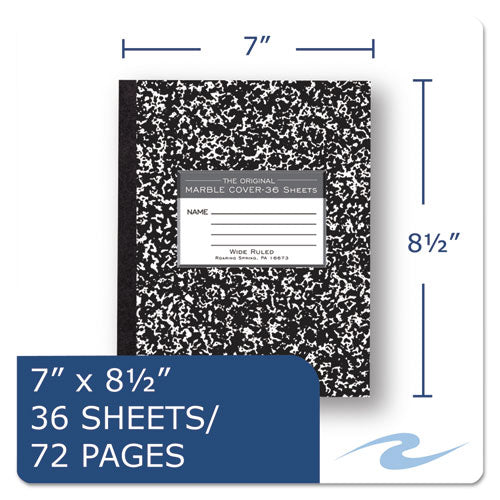Image of Roaring Spring® Marble Cover Composition Book, Wide/Legal Rule, Black Marble Cover, (36) 8.5 x 7 Sheets