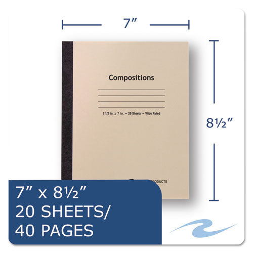 Image of Roaring Spring® Stitched Cover Composition Book, Wide/Legal Rule, Manila Cover, (20) 8.5 x 7 Sheets