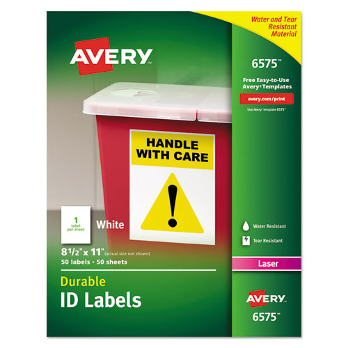 Image of Avery® Durable Permanent Id Labels With Trueblock Technology, Laser Printers, 8.5 X 11, White, 50/pack