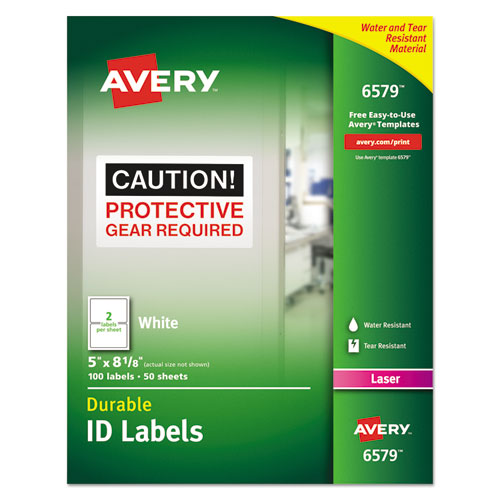 Image of Avery® Durable Permanent Id Labels With Trueblock Technology, Laser Printers, 5 X 8.13, White, 2/sheet, 50 Sheets/pack