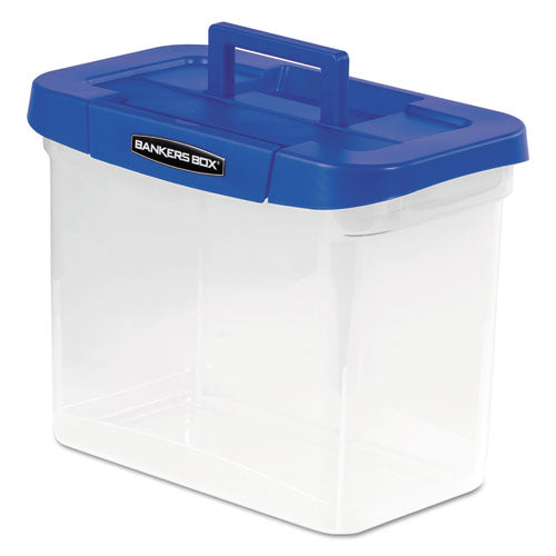 Image of Bankers Box® Heavy-Duty Portable File Box, Letter Files, 14.25" X 8.63" X 11.06", Clear/blue