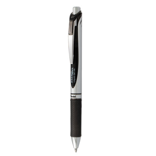 Image of Pentel® Energel Rtx Gel Pen, Retractable, Medium 0.7 Mm, Black Ink, Black/silver Barrel, Dozen