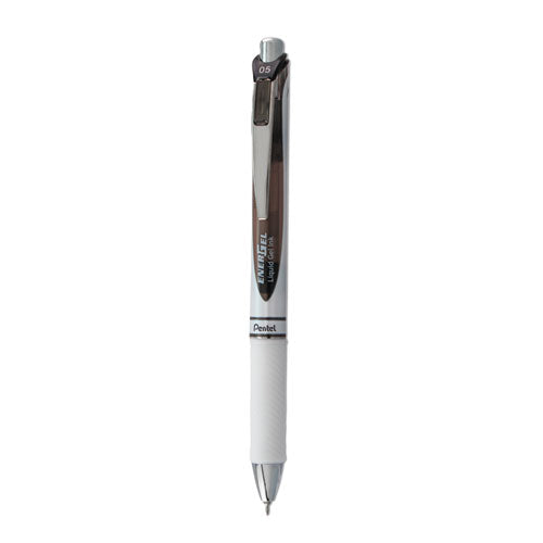 Image of Pentel® EnerGel RTX Gel Pen, Retractable, Fine 0.5 mm, Black Ink, White/Smoke Barrel