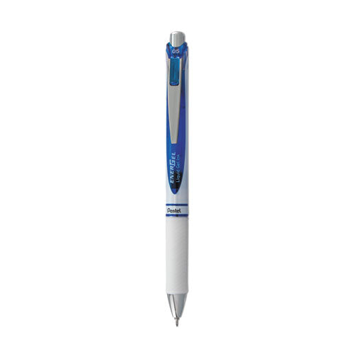Image of Pentel® EnerGel RTX Gel Pen, Retractable, Fine 0.5 mm, Blue Ink, White/Translucent Blue Barrel