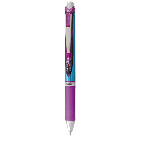 Image of Pentel® EnerGel RTX Gel Pen, Retractable, Medium 0.7 mm, Violet Ink, Violet/Blue Barrel