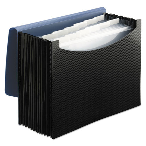 Image of Smead 12-Pocket Poly Expanding File, 0.88" Expansion, 12 Sections, Cord/Hook Closure, 1/6-Cut Tabs, Letter Size, Black/Blue