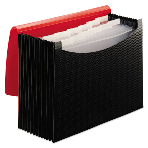 Image of Smead 12-Pocket Poly Expanding File, 0.88" Expansion, 12 Sections, Cord/Hook Closure, 1/6-Cut Tabs, Letter Size, Black/Red