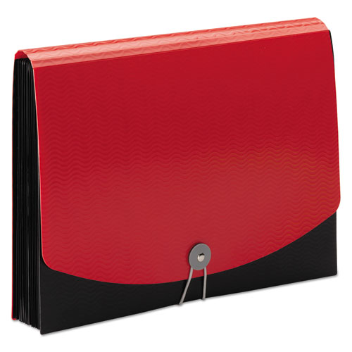 Image of Smead 12-Pocket Poly Expanding File, 0.88" Expansion, 12 Sections, Cord/Hook Closure, 1/6-Cut Tabs, Letter Size, Black/Red